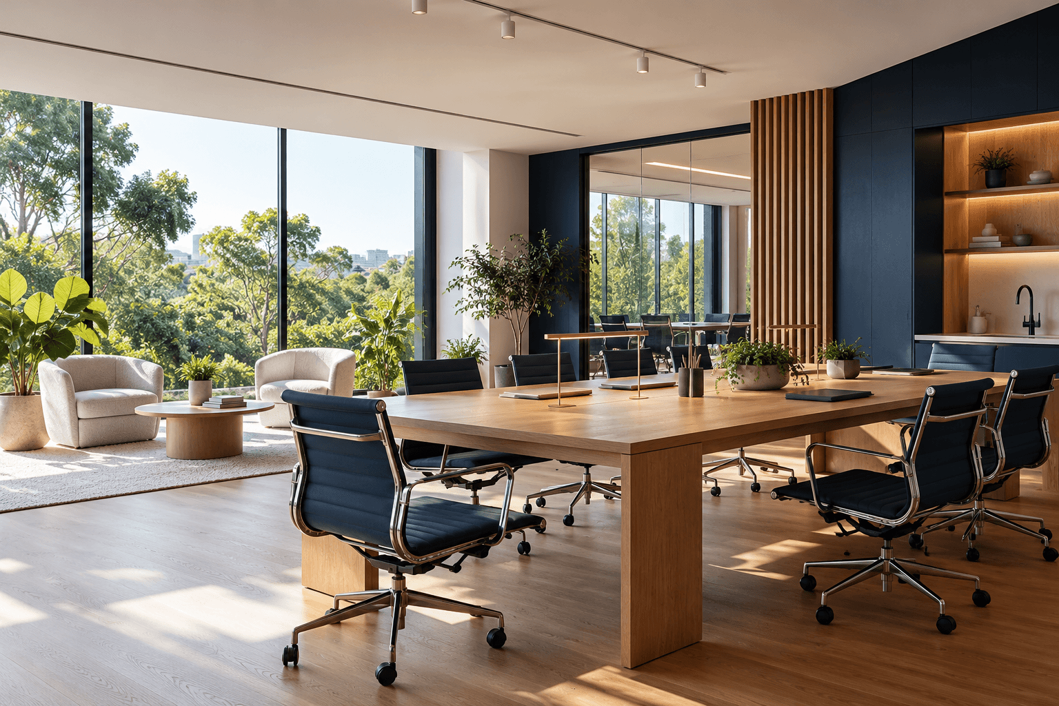 Illustrative bright modern business workspace